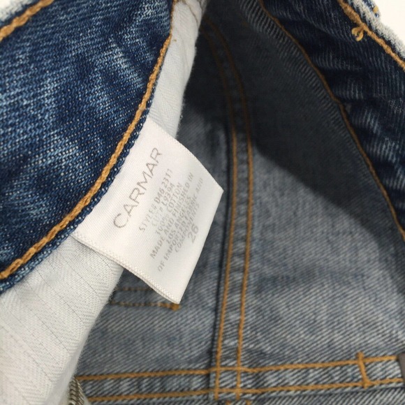 Carmar Denim Beatrice Adige Zip Front Skirt Size 26 Blue Distressed Mini S - Picture 6 of 8